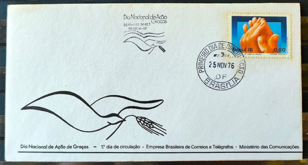 Envelope FDC 109 1976 Acao De Gracas Religiao Mao CBC CPD BSB 2