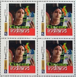 PB 06 Selo Personalizado Mostra 100 anos do Cinema Indiano Mulher Bailarina 2014 Quadra