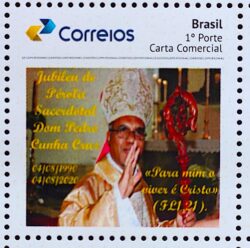 PB 158 Selo Personalizado Dom Pedro Cunha Cruz Jubileu de Pérola Sacerdotal Gomado 2020