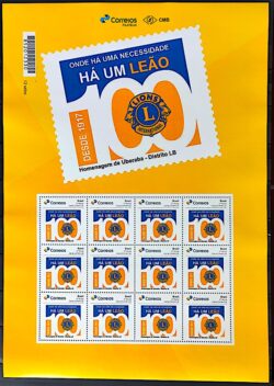 PB 59 Selo Personalizado 100 Anos Lions Uberaba Gomado 2017 Folha G