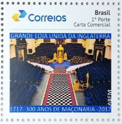 PB 68 Selo Personalizado 300 Anos de Maconaria Grande Loja Unida da Inglaterra Interna 2017