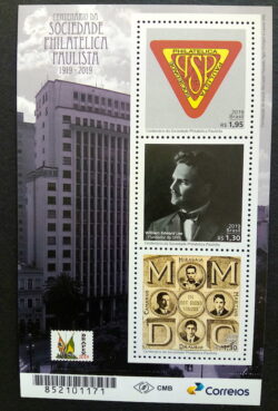 B 213 Bloco Centenario da Sociedade Philatelica Paulista SPP 2019
