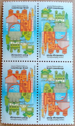 C 3794 Selo Relacoes Diplomaticas Luxemburgo Bandeira Arquitetura Igreja Ponte 2018 Quadra