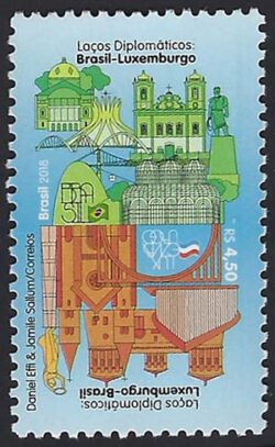 C 3794 Selo Relacoes Diplomaticas Luxemburgo Bandeira Arquitetura Igreja Ponte 2018