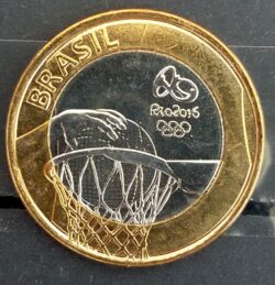 Moeda Brasil Olimpiadas 1 Real Basquete Flor de Cunho