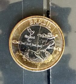 Moeda Brasil Olimpíadas 1 Real Natação Paralímpica Flor de Cunho