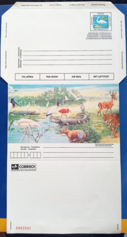 Cod 0005 AEROGRAMA INTERNACIONAL PANTANAL Capivara Jacaré Ave Numeração Vermelha GEPRO/95