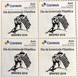 PB 123 Selo Personalizado Básico Brapex 2019 Juventude Filatélica Bandeira Quadra
