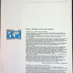 Edital 1974 19 Centenário UPU Sem Selo