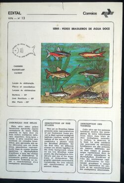 Edital 1976 13 Peixes Brasileiros Com Selo CPD CBC SP Interno