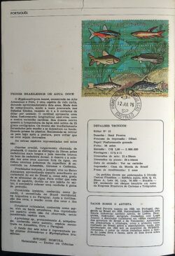 Edital 1976 13 Peixes Brasileiros Com Selo CPD CBC SP Interno