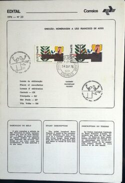 Edital 1976 23 Sao Francisco Assis Religião Com Selo CBC e CPD SP