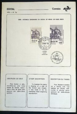 Edital 1976 24 Minas de Ouro Preto Com Selo CPD RJ