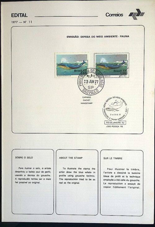 Edital 1977 11 Meio Ambiente Baleia Com Selo CPD SP