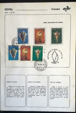 Edital 1977 15 Moluscos do Brasil Com Selo CPD SP