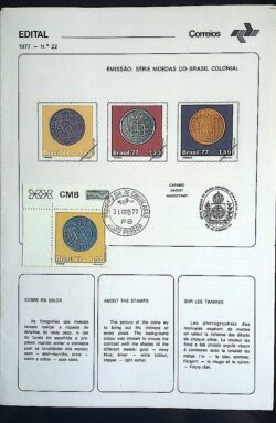 Edital 1977 22 Moeda do Brasil Colonial Com Selo CPD PB João Pessoa