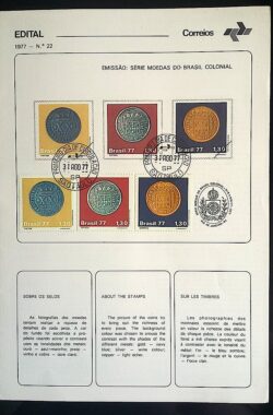 Edital 1977 22 Moeda do Brasil Colonial Com Selo CPD SP