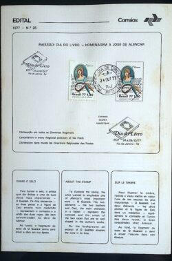 Edital 1977 28 Homenagem Jose de Alencar Literatura Escritor Com Selo CPD e CBC RJ