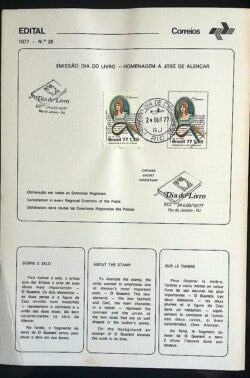 Edital 1977 28 Jose de Alencar Literatura Escritor Com Selo CPD e CBC RJ