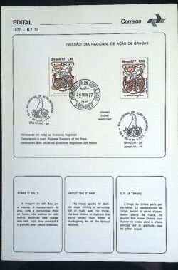 Edital 1977 32 Acao de Gracas Religião Com Selo CBC e CPD SP