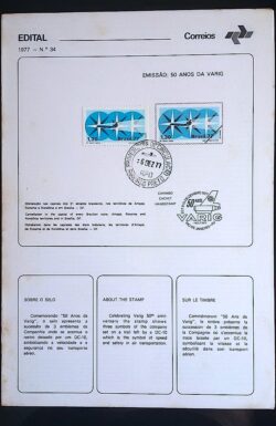 Edital 1977 34 Varig Avião Com Selo CPD Ribeirão Preto