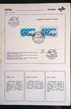 Edital 1977 34 Varig Avião Com Selo Quadra CBC e CPD SP