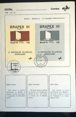 Edital 1978 12 Bloco Brapex ECT Com Selo CPD e CBC DF Brasília