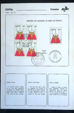 Edital 1978 27 Ação de Graças Religião Com Selo CPD SP Quadra