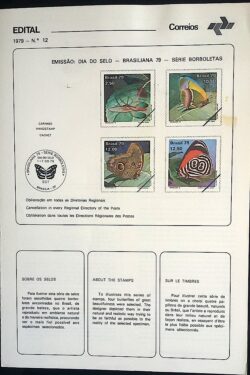Edital 1979 12 Brasiliana Borboletas Fauna Com Selo Interno CPD e CBC SP