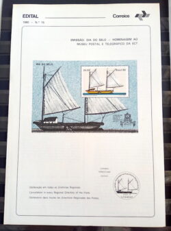 Edital 1980 15 Dia do Selo Museu Postal e Telegráfico Navio Sem Selo