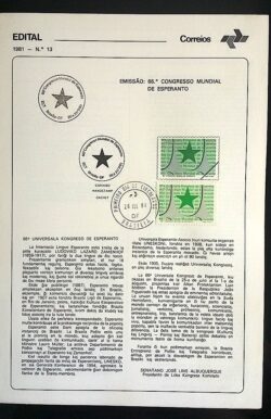 Edital 1981 13 Congresso Mundial de Esperanto Comunicação Com Selo CBC e CPD DF