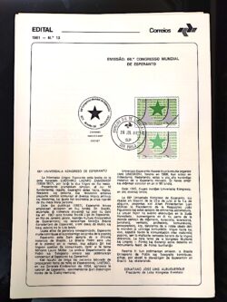 Edital 1981 13 Congresso Mundial de Esperanto Comunicação Com Selo CBC e CPD SP