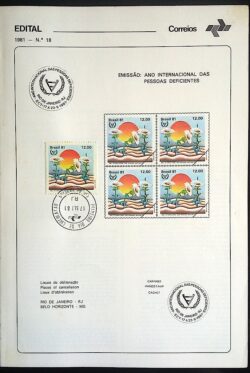 Edital 1981 18 Pessoas Deficientes Saúde Flor Com Selo CPD e CBC RJ