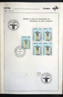 Edital 1981 21 Cristo Redentor Religião Com Selo CBC CPD RJ