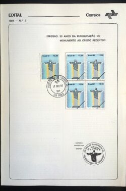 Edital 1981 21 Cristo Redentor Religião Com Selo CPD SP