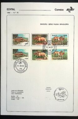 Edital 1982 15 Fauna Brasileira Tatu Lobo Veado Com Selo CPD PB