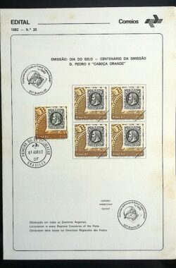Edital 1982 20 Dom Pedro Cabeça Grande Monarquia Com Selo CPD e CBC BSB