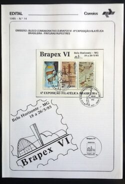 Edital 1985 14 Pinturas Rupestres Com Bloco Selo Sobreposto CBC MG Belo Horizonte