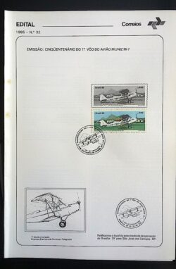 Edital 1985 32 Avião Muniz Com Selo CBC SP São José dos Campos