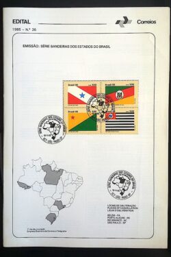Edital 1985 36 Bandeiras Estados Brasil PA RS AC Com Selo CBC SP