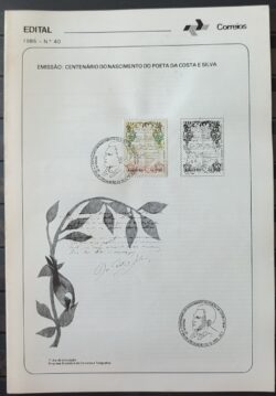Edital 1985 40 Poeta Costa e Silva Com Selo CBC DF Brasília