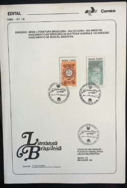 Edital 1986 18 Gregorio Mattos Manuel Bandeira Literatura Com Selo CBC PE e BA Sobreposto