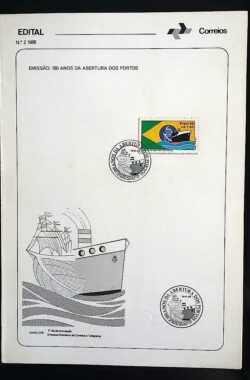 Edital 1988 02 Abertura dos Portos Navio Com Selo CBC RJ
