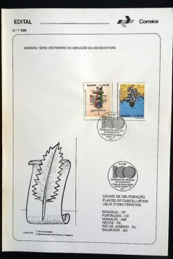 Edital 1988 07 Abolicao da Escravatura Com Selo CBC PE Recife