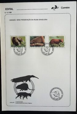 Edital 1988 12 Preservação da Fauna Brasileira Tamanduá Com Selo CBC DF Brasília