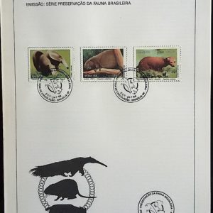 Edital 1988 12 Preservação da Fauna Brasileira Tamanduá Com Selo CBC DF Brasília