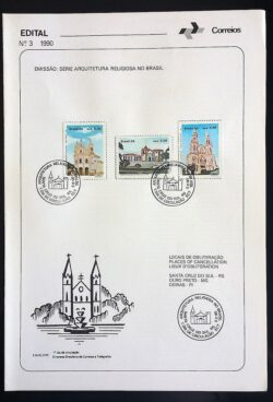 Edital 1990 03 Arquitetura Religiosa no Brasil Igreja Com Selo CPD RS Santa Cruz do Sul