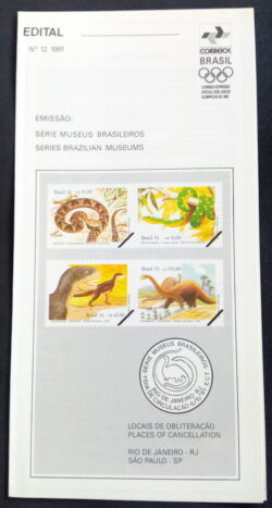Edital 1991 12 Museus Brasileiros Dinossauro Cobra Sem Selo