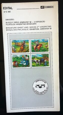 Edital 1992 05 Arbrafex Argentino Brasileira Cavalo Sem Selo