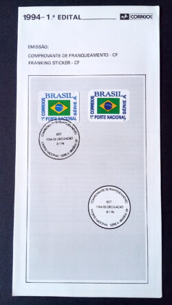 Edital 1994 01 Comprovante de Franqueamento Bandeira Com Selo CBC DF Brasília